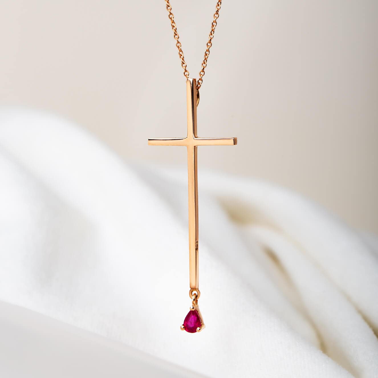 Cross necklace with a drop ruby — Melina Fachidis (2)