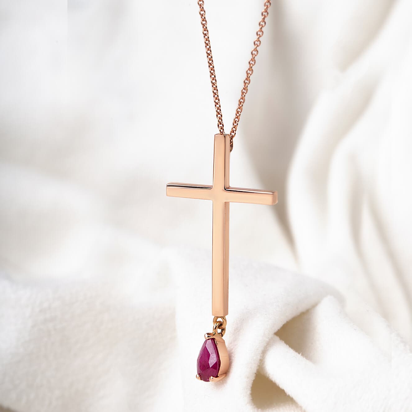 14k rose gold cross with a ruby drop hanging — Melina Fachidis (2)